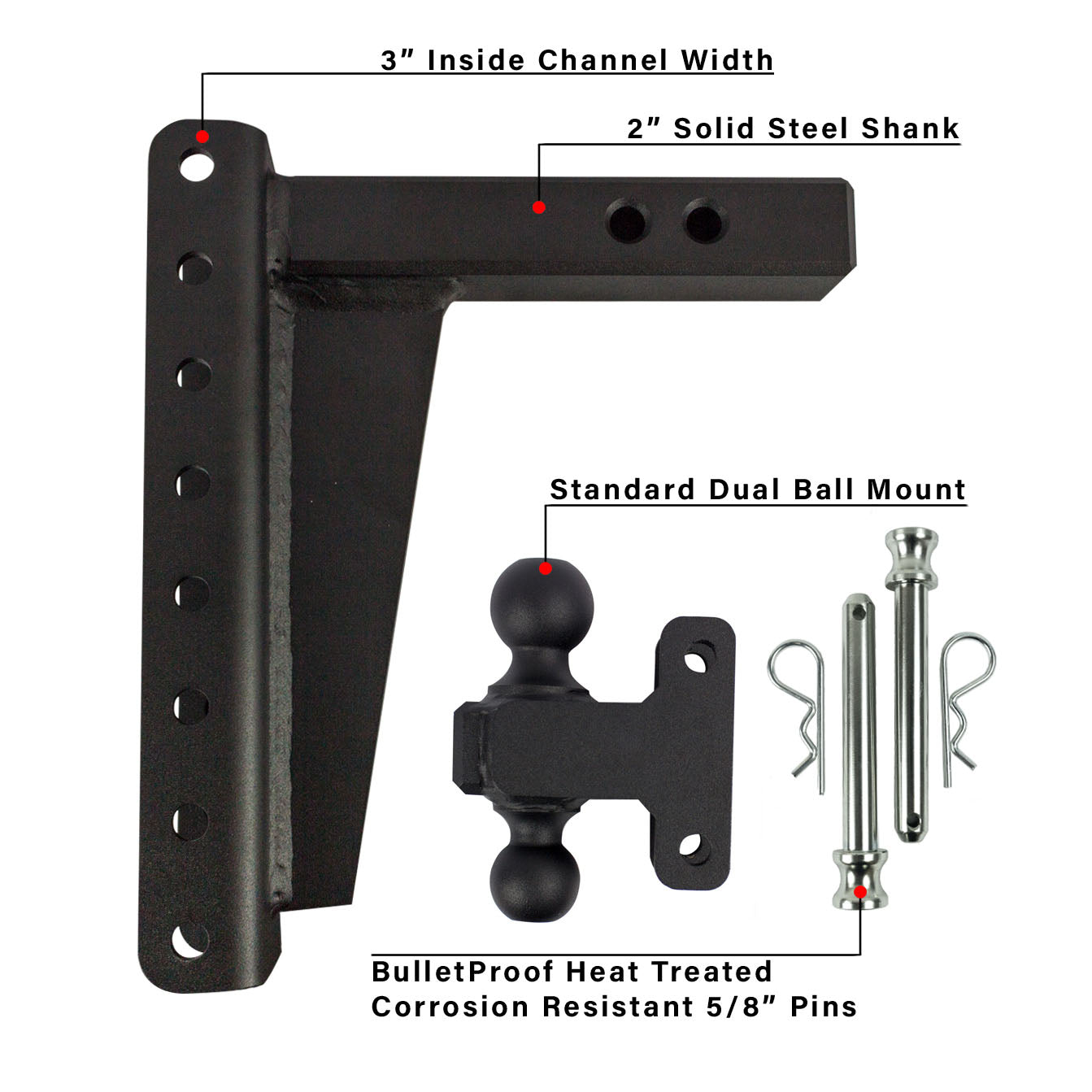 2.0" Heavy Duty Adjustable Trailer Hitch - 10" Drop/Rise