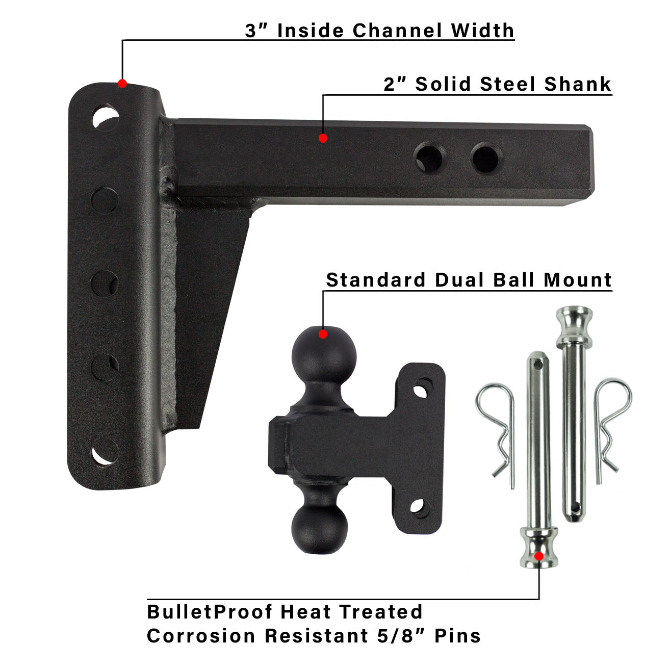 2.0" Heavy Duty Adjustable Trailer Hitch - 4" Drop/Rise