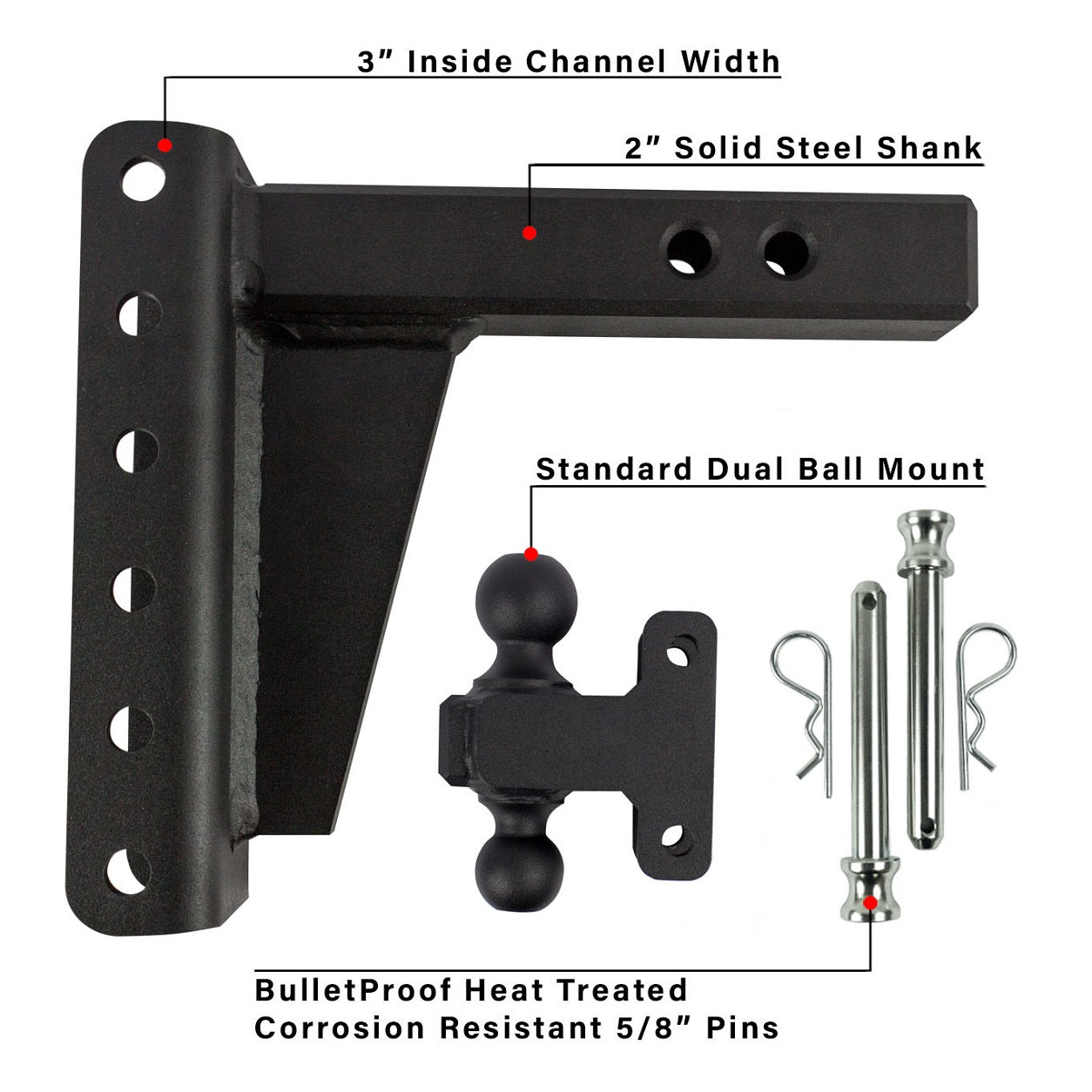 2.0" Heavy Duty Adjustable Trailer Hitch - 6" Drop/Rise