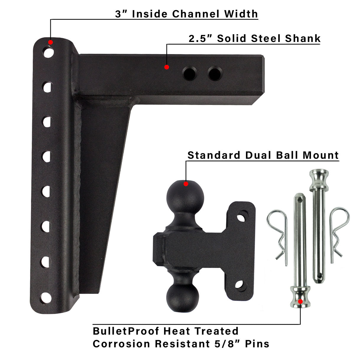 2.5" Heavy Duty Adjustable Trailer Hitch - 10" Drop/Rise
