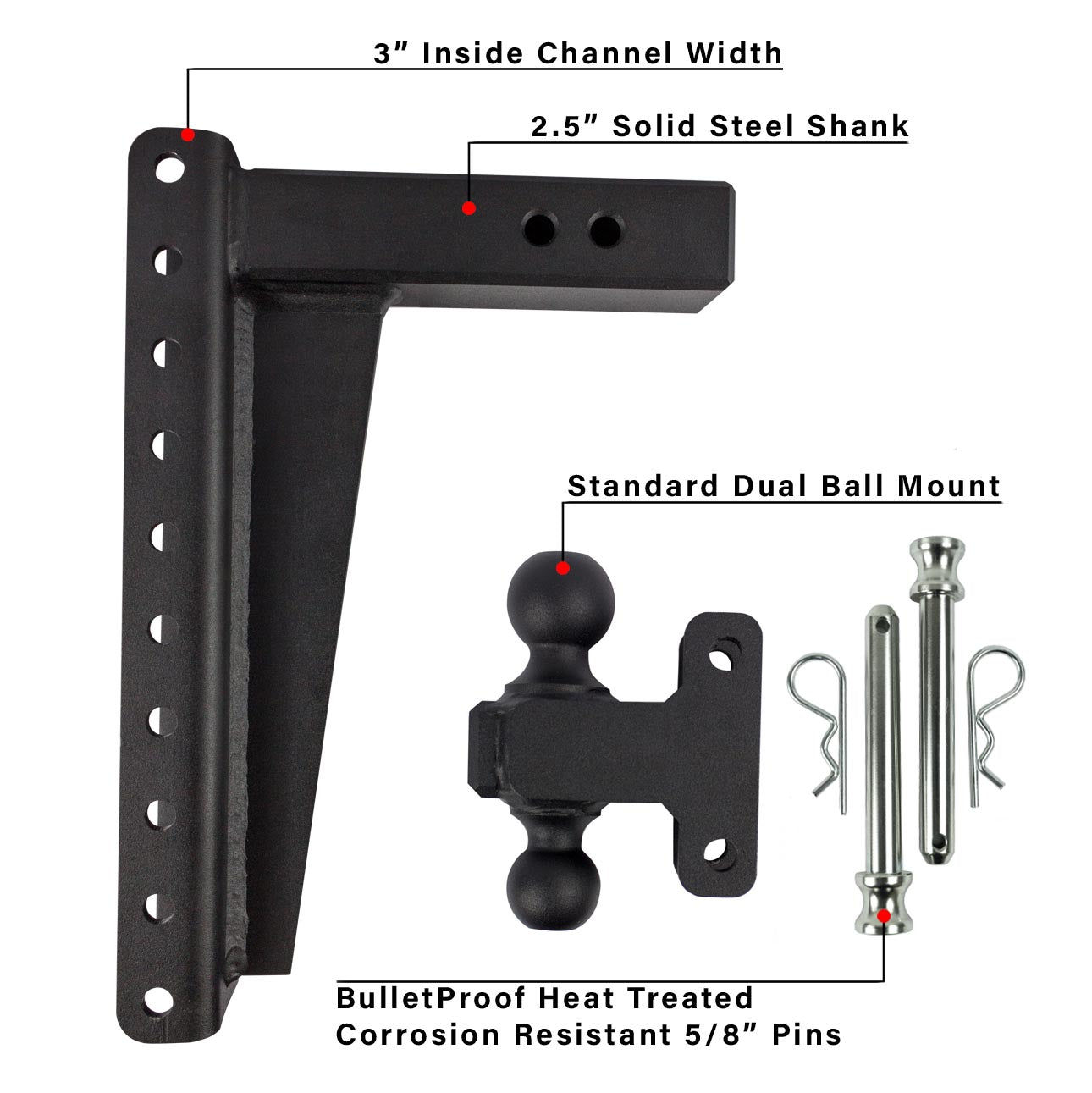 2.5" Heavy Duty Adjustable Trailer Hitch - 14" Drop/Rise