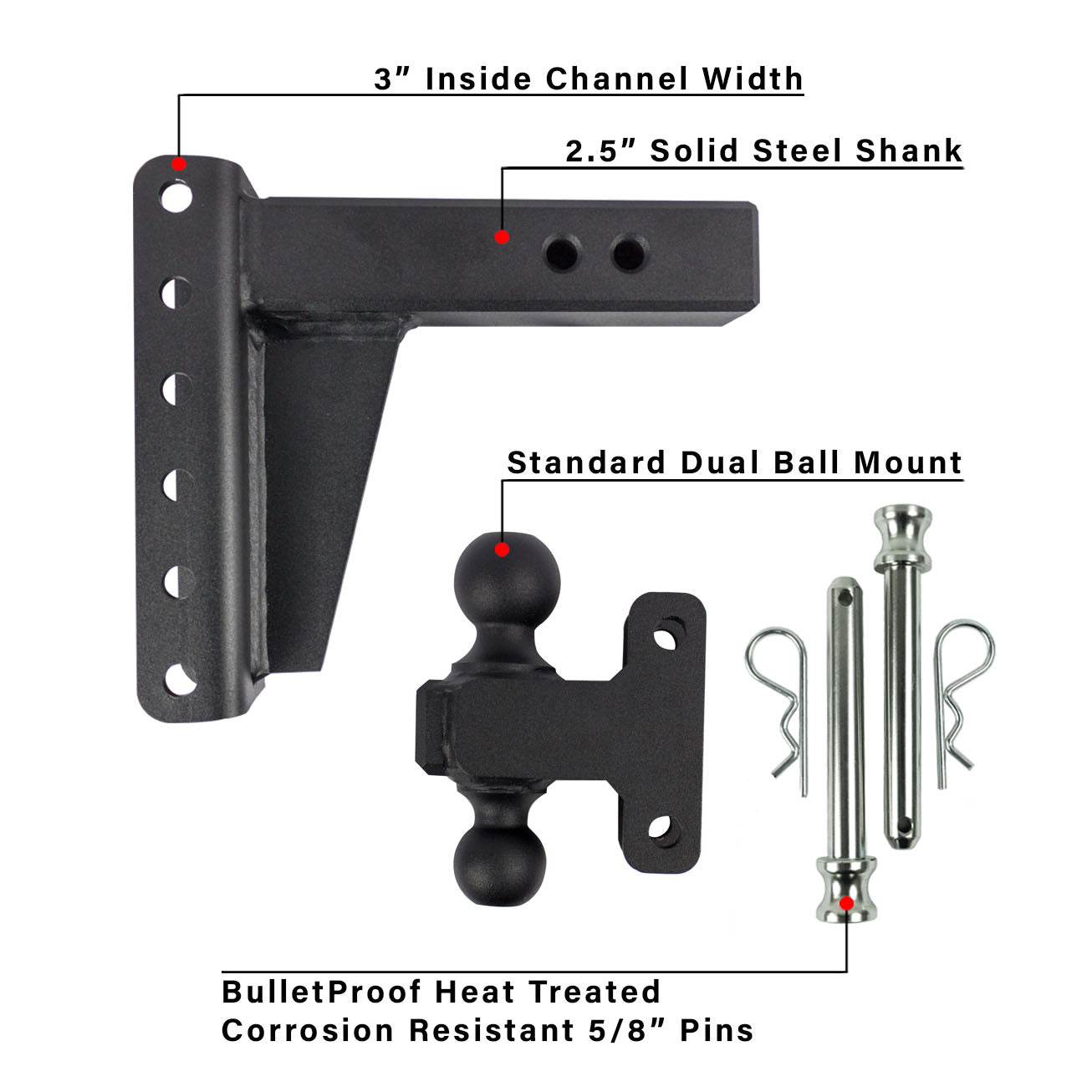 2.5" Heavy Duty Adjustable Trailer Hitch - 6" Drop/Rise