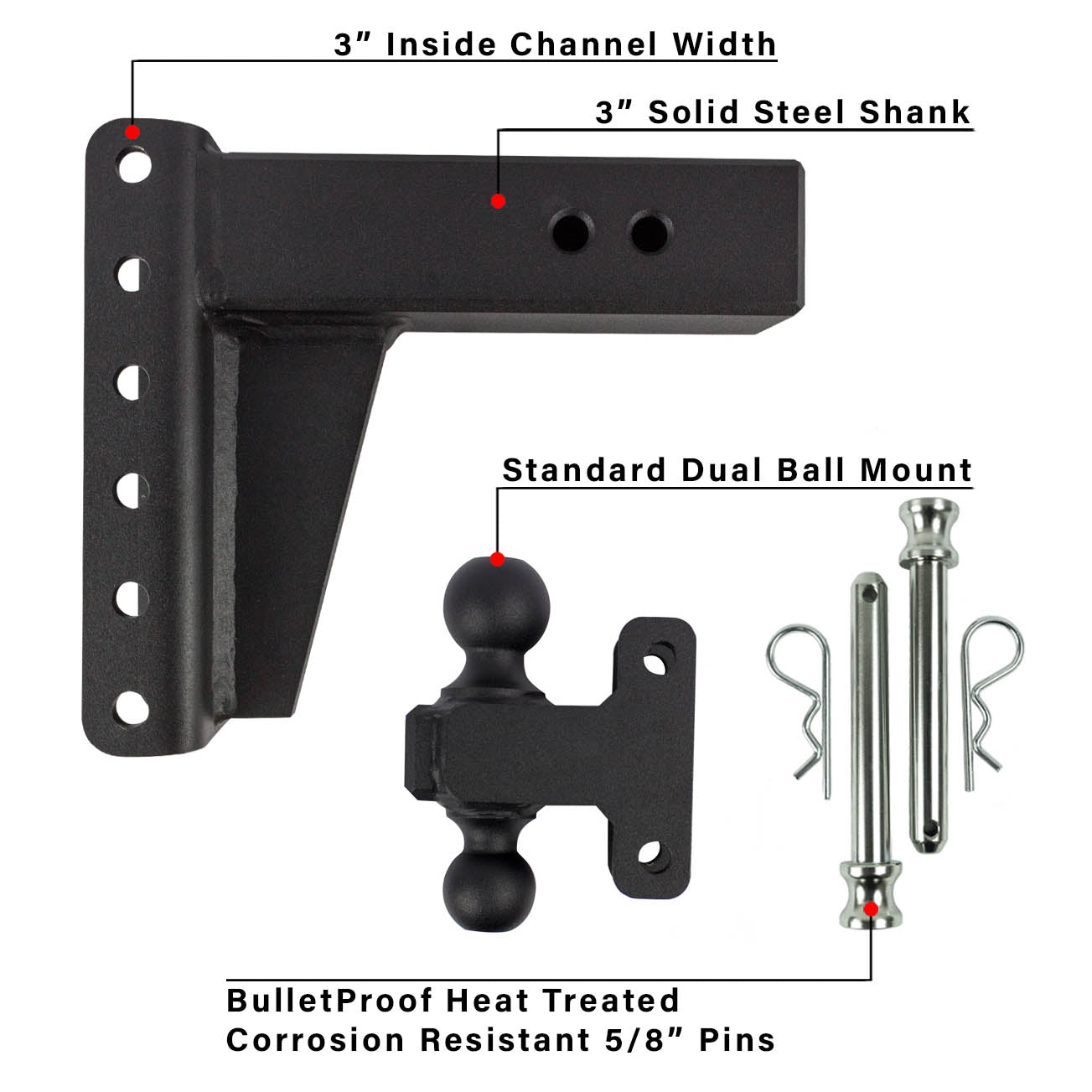 3.0" Heavy Duty Adjustable Trailer Hitch - 6" Drop/Rise