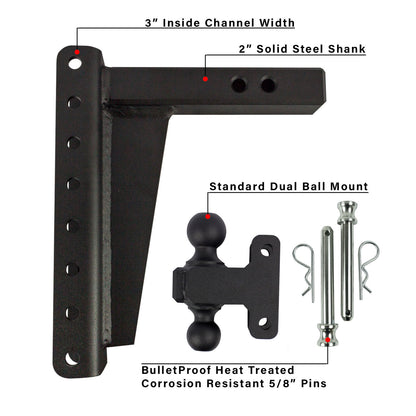 2.0" Heavy Duty Adjustable Trailer Hitch - 10" Drop/Rise