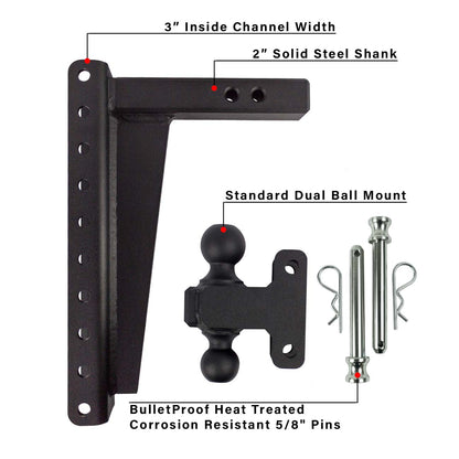 2.0" Heavy Duty Adjustable Trailer Hitch - 14" Drop/Rise