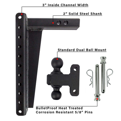 2.0" Heavy Duty Adjustable Trailer Hitch - 16" Drop/Rise