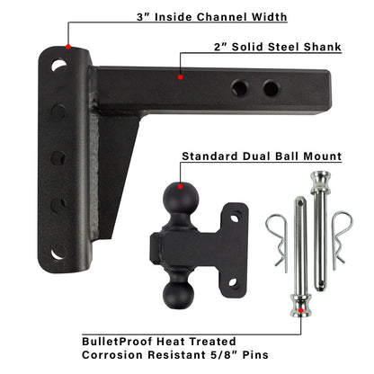 2.0" Heavy Duty Adjustable Trailer Hitch - 4" Drop/Rise