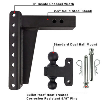 2.5" Heavy Duty Adjustable Trailer Hitch - 10" Drop/Rise