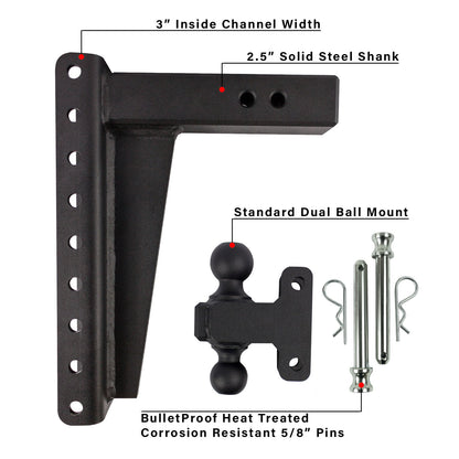 2.5" Heavy Duty Adjustable Trailer Hitch - 12" Drop/Rise