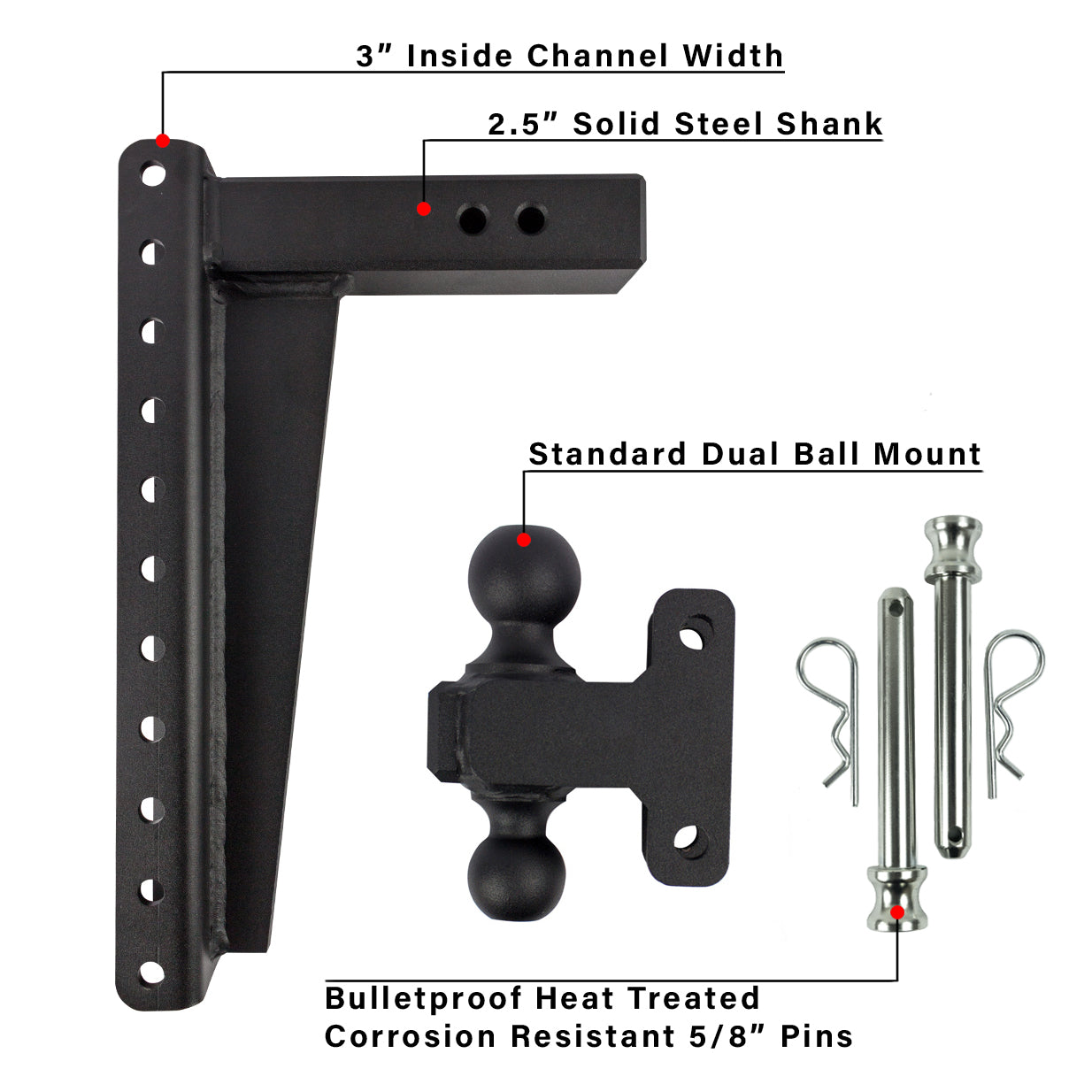2.5" Heavy Duty Adjustable Trailer Hitch - 16" Drop/Rise