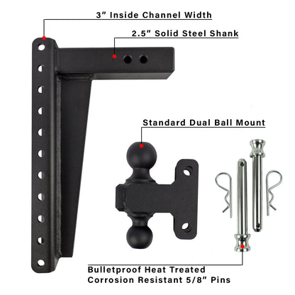 2.5" Heavy Duty Adjustable Trailer Hitch - 16" Drop/Rise