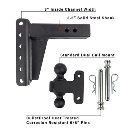2.5" Heavy Duty Adjustable Trailer Hitch - 6" Drop/Rise