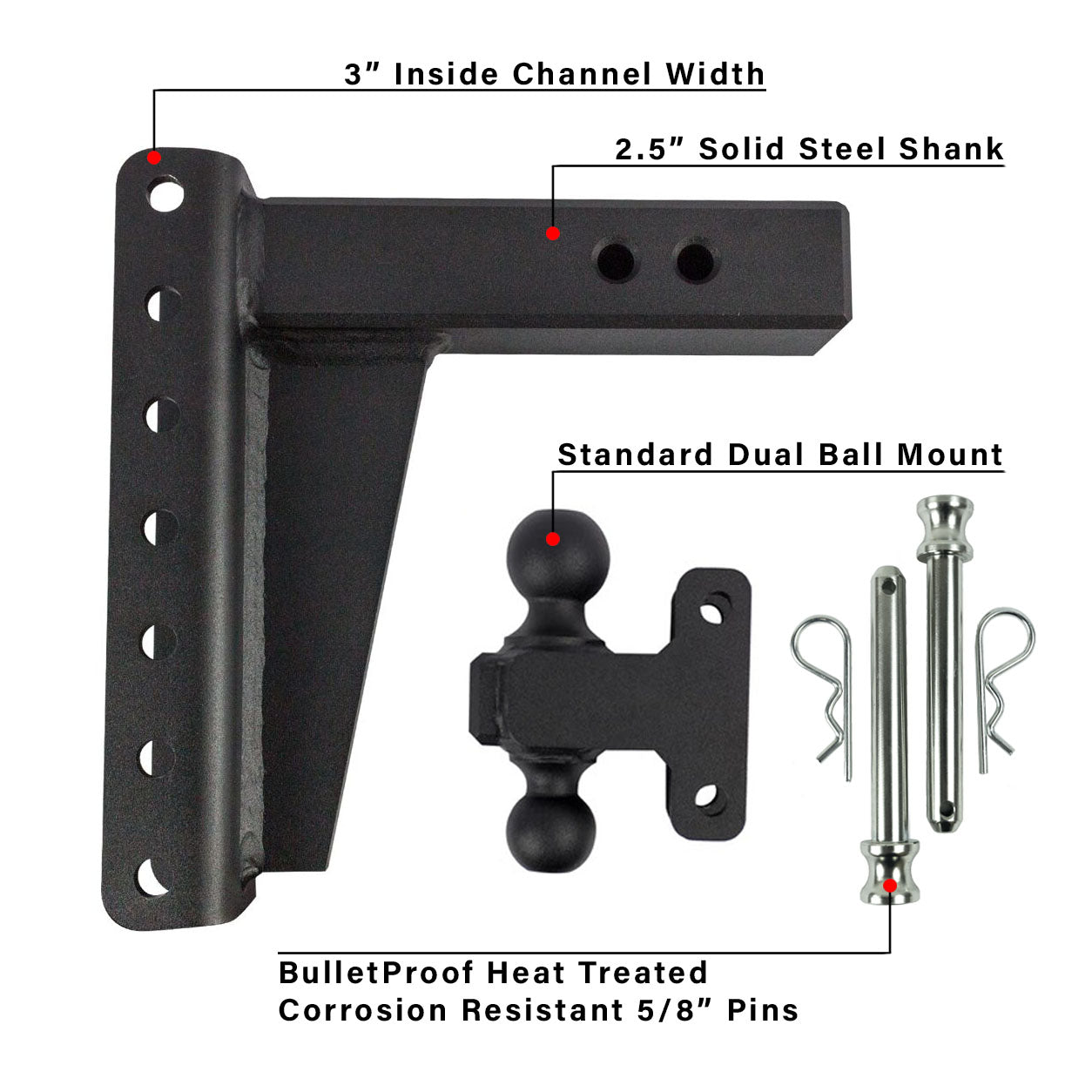 2.5" Heavy Duty Adjustable Trailer Hitch - 8" Drop/Rise