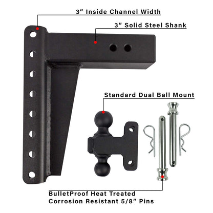 3.0" Heavy Duty Adjustable Trailer Hitch - 10" Drop/Rise