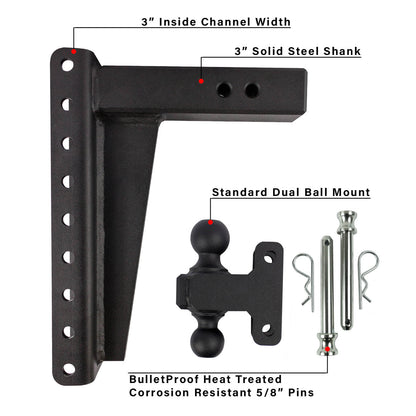 3.0" Heavy Duty Adjustable Trailer Hitch - 12" Drop/Rise