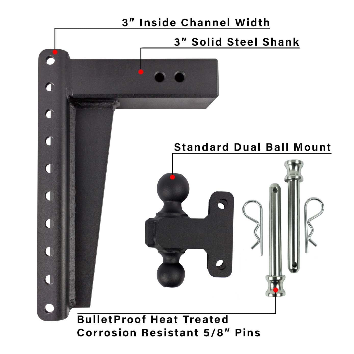 3.0" Heavy Duty Adjustable Trailer Hitch - 14" Drop/Rise