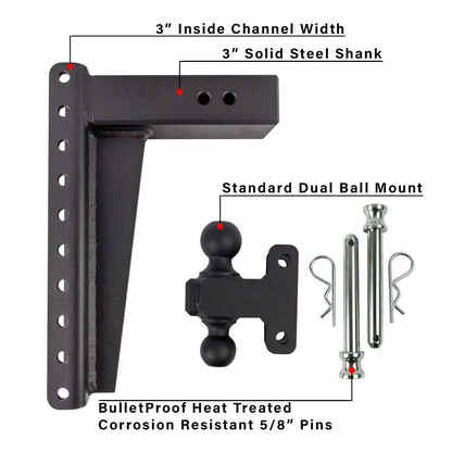 3.0" Heavy Duty Adjustable Trailer Hitch - 14" Drop/Rise