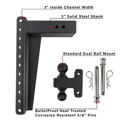3.0" Heavy Duty Adjustable Trailer Hitch - 16" Drop/Rise