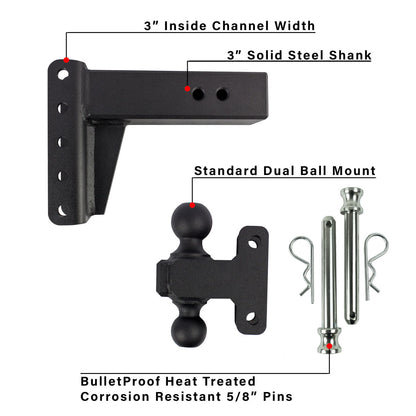 3.0" Heavy Duty Adjustable Trailer Hitch - 4" Drop/Rise