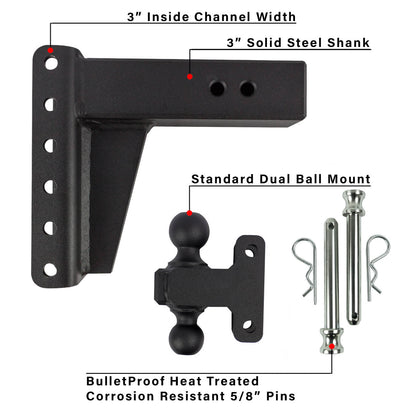 3.0" Heavy Duty Adjustable Trailer Hitch - 6" Drop/Rise