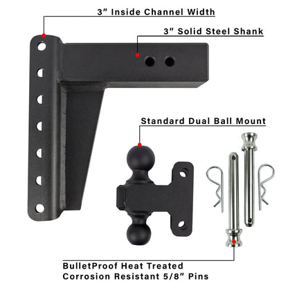 3.0" Heavy Duty Adjustable Trailer Hitch - 8" Drop/Rise